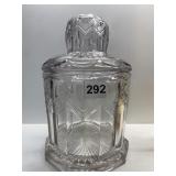 NEAR CUT GLASS BISCUIT JAR WITH LID