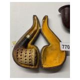 MEERSCHAUM PIPE CASE AND VERY UNIQUE PIPE
