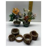 SEMI-PRECIOUS STONE WIRE FLOWERS AND NATURAL WOOD