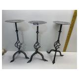 TRIO OF IRON PILLAR CANDLE HOLDERS