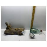 MINI SHIP IN A BOTTLE, NATURAL WOOD DISPLAY,