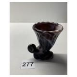 AMETHYST SLAG GLASS CORNUCOPIA TOOTHPICK HOLDER
