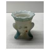 HAND PAINTED MILK GLASS 3-LEGGED TOOTHPICK HOLDER