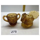 AMBER GLASS TURKEY TOOTHPICK HOLDER, DOUBLE