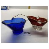 COBALT GLASS MINI COAL BUCKET SOUVENIR TOOTHPICK