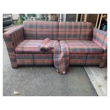 PLAID SLEEPER SOFA W/ 2 ARM PROTECTORS CLEAN