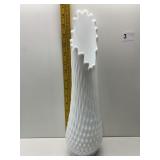 MILK GLASS SWUNG GLASS VASE, 16"