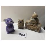 1 EAR PURPLE BUNNY, OWL AND PA FROG