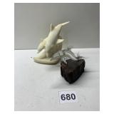 BLOWN GLASS DOLPHIN ON WOOD AND OTHER DOLPHIN