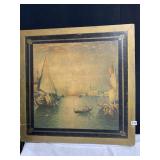 CARD TABLE WITH SHIP SCENE