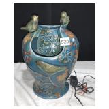GLAZED POTTERY FOUNTAIN W/ BIRD TOP 14" H