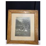 MAN AT CAMP PHOTOGRAPH W/ LARGE ANTLER RACK AND