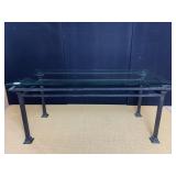 IRON BASE THICK GLASS TOP COFFEE TABLE CHIP ON