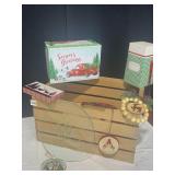 WOOD CRATE, HOLIDAY BOXES, ORNAMENTS