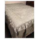 GREEN SATIN ACETATE FAUX QUILT TOP BEDSPREAD WITH