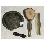 ETCHED BIRDS HAND MIRROR MISSING HANDLE, DRESSER