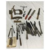 VINTAGE KITCHEN TOOLS, FLATWARE, WIRE BRUSH