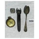 STERLING SILVER SPOON, SIGLER WATCH COMPASS,