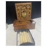 CANDLES, WINE BOX, WOOD BOX, SKEWERS