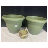 2 NEW PLANTERS W/ LINERS, AND ORIENTAL STYLE