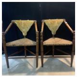 RUSH SEAT CHAIRS, CARVED CORNER CHAIRS W/