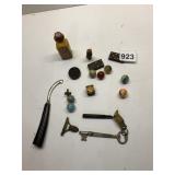 MARBLES, FOUNTAIN PEN TIP, PIN, OLD BOTTLE