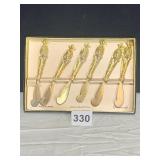 GOLD WASH FINISH 6 CHEESE KNIVES PINEAPPLE TOP IN