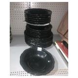 BLACK STONEWARE DISHES, 8 BIG RIMMED SOUP BOWLS,