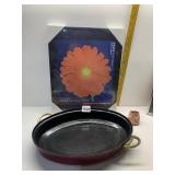 BRASS HANDLE, ENAMELED BAKING DISH, 11X14 NEW