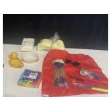 PYREX BOWL, PARTY SUPPLIES, APRON ETC.