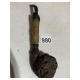 CARVED FLOWER DESIGN PIPE ANIMAL HOOF HANDLE