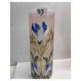 9" HAND PAINTED WAVY GLASS VASE WITH GOLD PAINTED