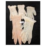 FIVE PAIR OF SHEER LADIES VINTAGE GLOVES ONE HAS