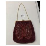 BCBG MAXAZRIA BEADED VELVET KISS LOCK PURSE WITH