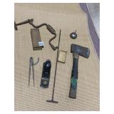 WOOD PLANE, AXE, SMALL OILER, HAND DRILL