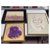 FRAMED PHOTO OF OIL WELL, FLOWER AND DRAWN