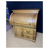 OAK SOLID WOOD C ROLL TOP DESK 2 DRAWERS, 1 DOOR
