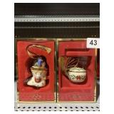 LENOX CHRISTMAS ORNAMENTS, TEA POT AND STOCKING