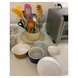 CAMPBELLS CORELLE BOWLS, LAZY SUSAN, UTENSIL