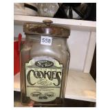 GLASS COOKIE CANISTER, WOOD LID, RUBBER GASKET,