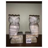 MARBLE OWL BOOK ENDS
