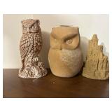 CAST STONE OWL SCULPTURE ISLAY GRIMES, CARVED