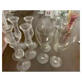 UNUSUAL SHAPED CHAMPAGNE GLASSES, 9 TOTAL