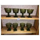 SET OF 8 GREEN PEDESTAL GLASSES