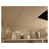 GLASS VASES, ALUMINUM ICE BUCKET, CANDY JAR