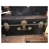 STEAMER TRUNK WITH BRASS HARDWARE AND LEATHER