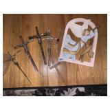 CRUCIFIXES AND WOOD ANGEL WALL HANGING