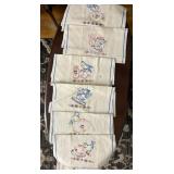 6 BLUE BIRD AND TEACUPS HAND EMBROIDERED HAND