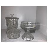 COVERED ICE BUCKET, ETCHED ROSE BOWL WITH CHIPPED