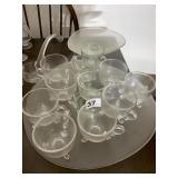 VINTAGE NON-ROUND SERVING PIECES, GLASS LADLE,